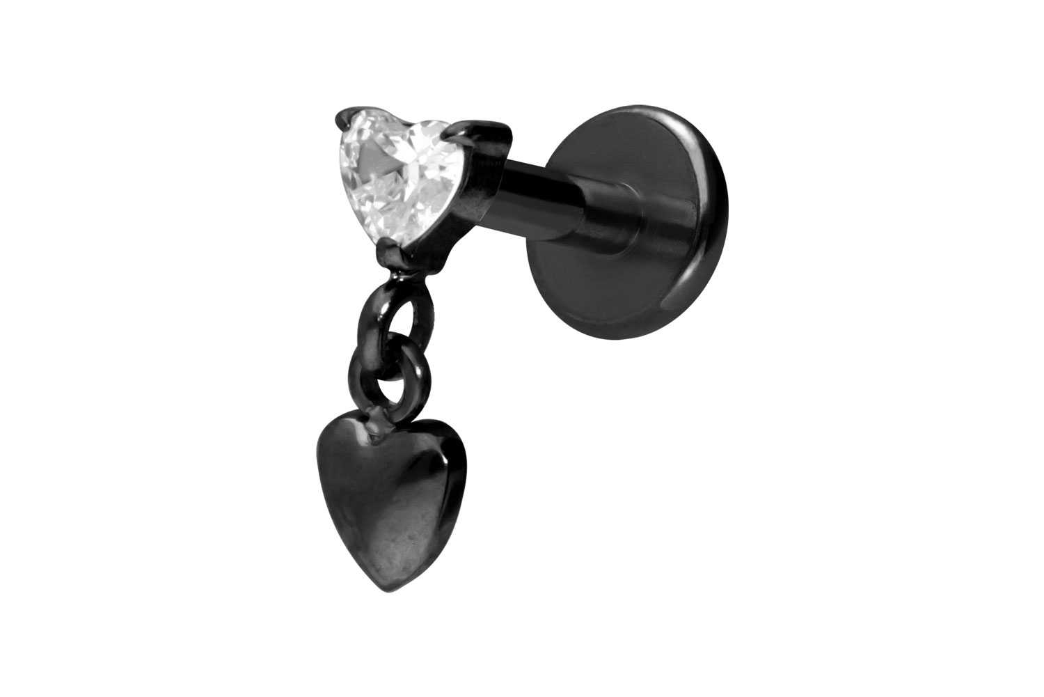 Titan Labret Piercing mit Innengewinde 2 HERZEN